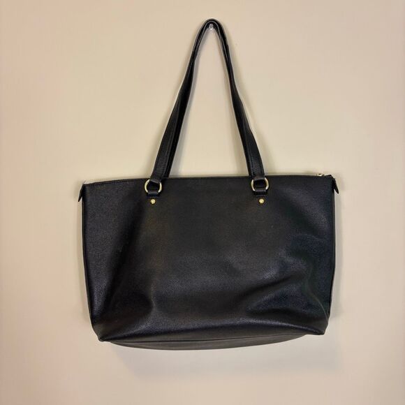 Coach Black Leather Large Shoulder Tote Bag Purse - Picture 2 of 12